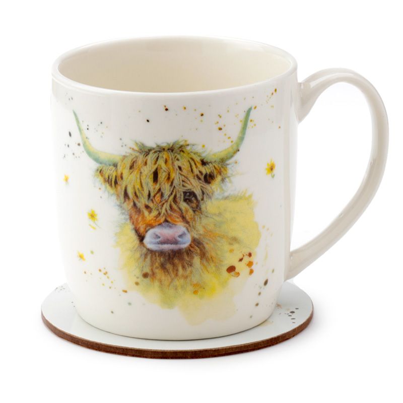 Jan Pashley Highland Coo Kuh Tasse & Untersetzer Set 300ml