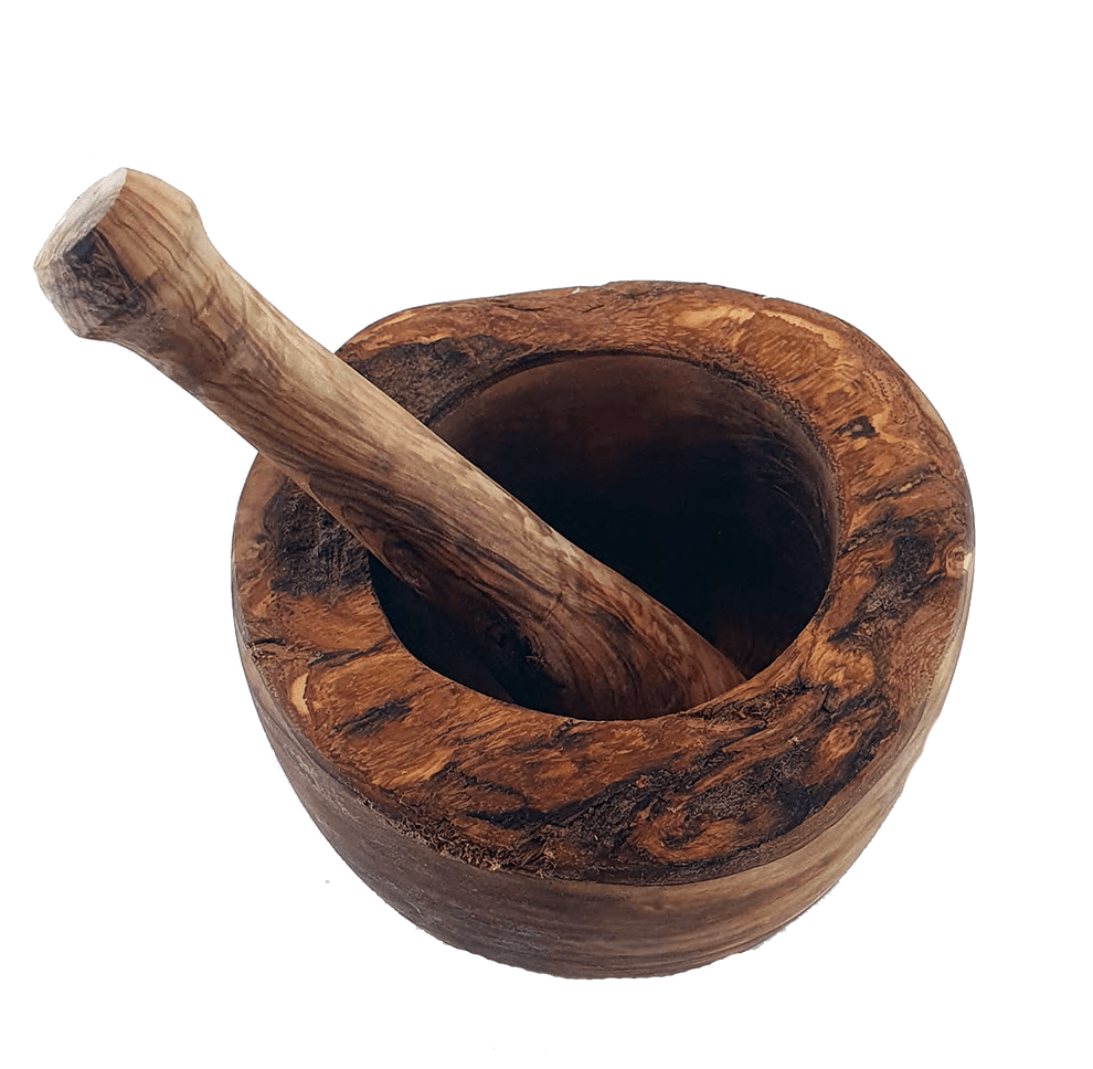 Rustikaler Mörser aus Olivenholz  14cm