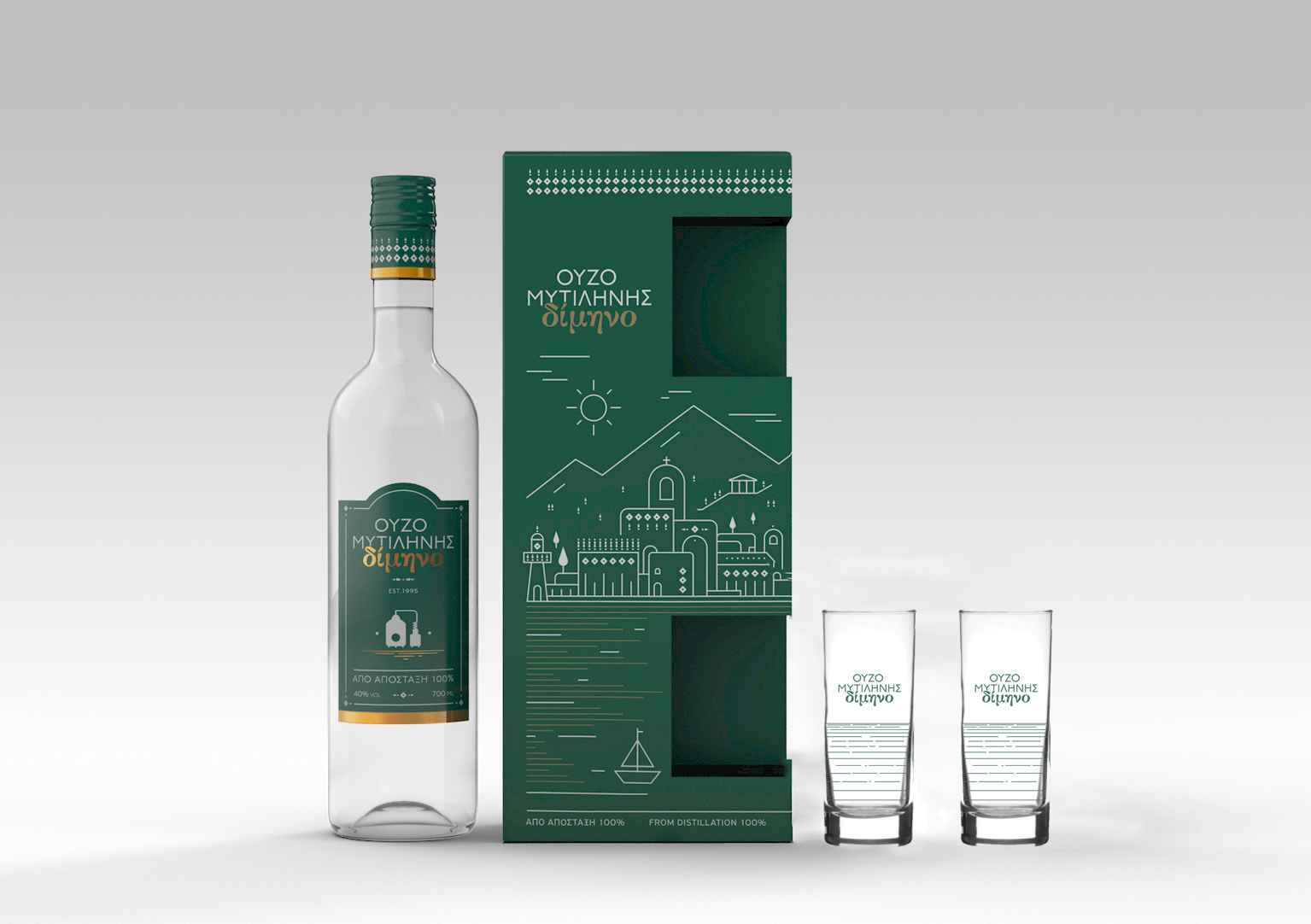 OUZO DIMINO 40% vol. 700ml en set de regalo